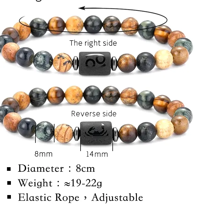 Authentic Natural Stone 12 Zodiac Bracelets, Classic Cancer Leo Virgo Libra Horoscope Wrist Band, Daily Matching Friendship Couple Jewelry