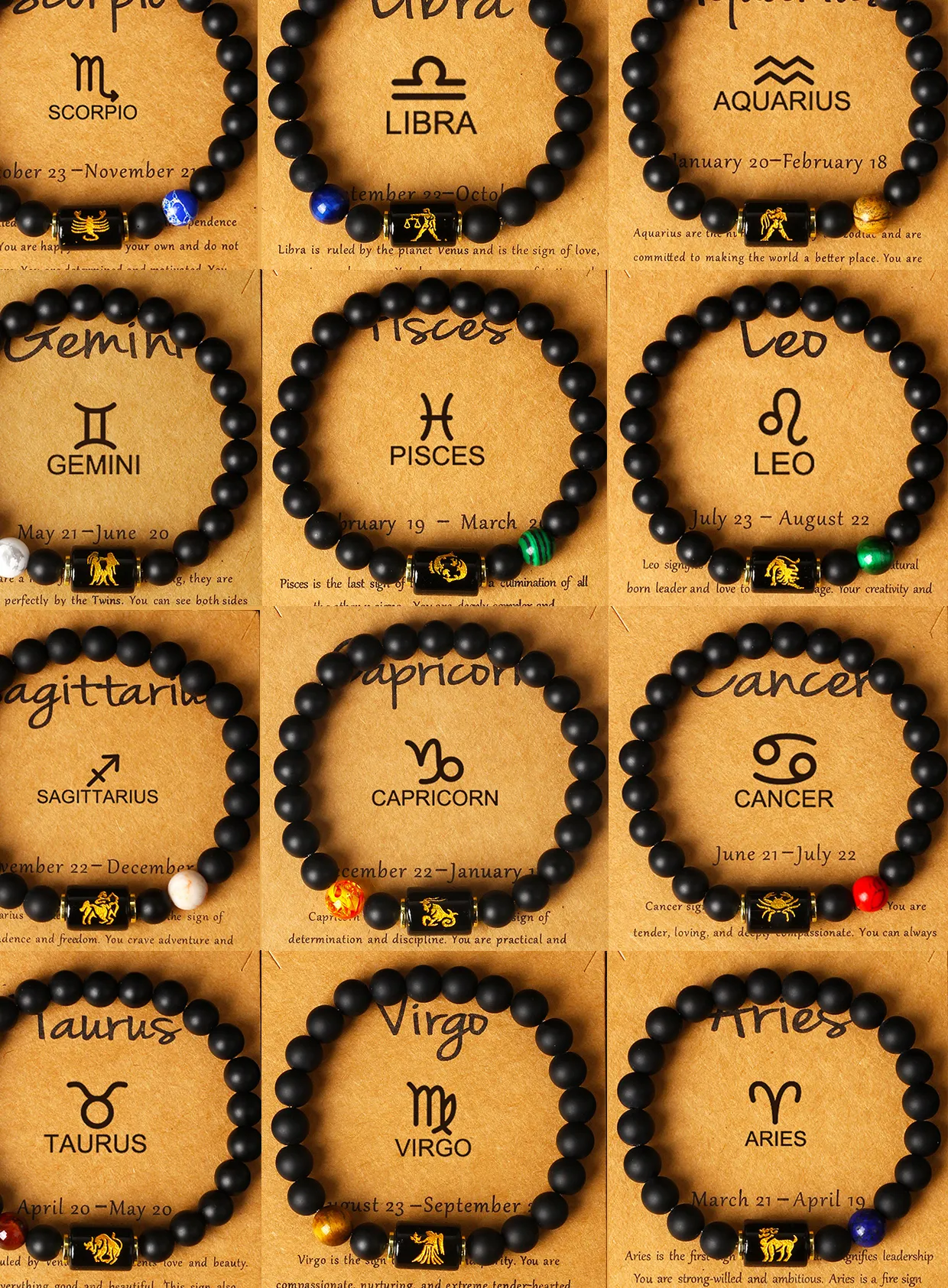 Authentic 12 Zodiac Sign Virgo Leo Libra Horoscope Bracelets 8Mm Natural Stone Beads 12 Constellation Bracelet Birthday Jewelry