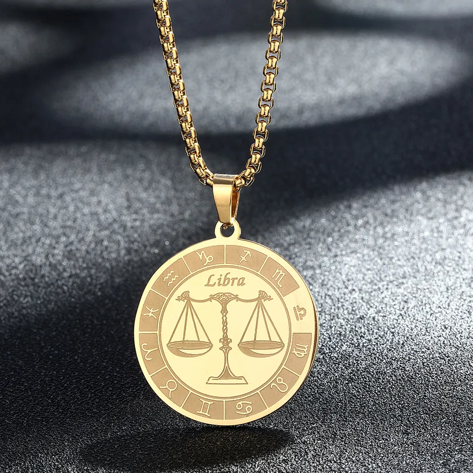 Authentic Zodiac Sign Necklace 12 Constellation Libra Symbol Pendant Necklace Amulet Collar