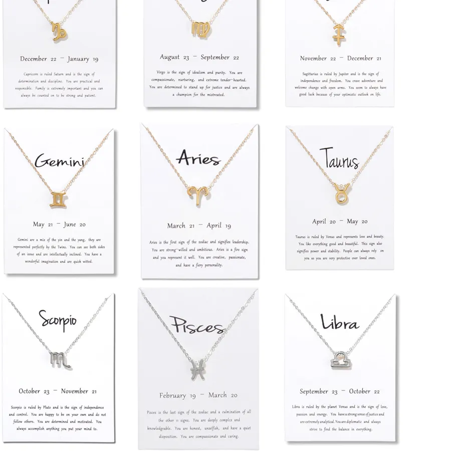 Authentic 12 Constellations Necklace Pendant Aries Taurus Gemini Cancer Leo Virgo Libra Scorpio Sagittarius Capricorn Birthday