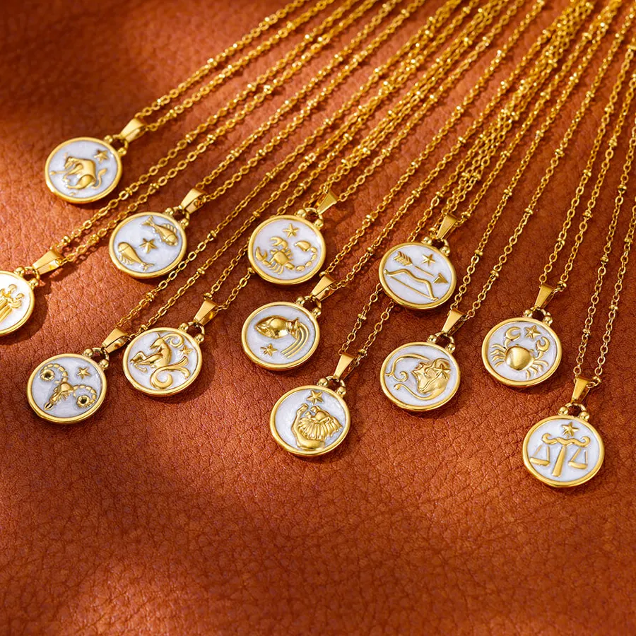Authentic 12 Zodiac Sign Necklaces Aries Libra Gemini Pendant Necklace Gold Color Constellations Jewelry Collar