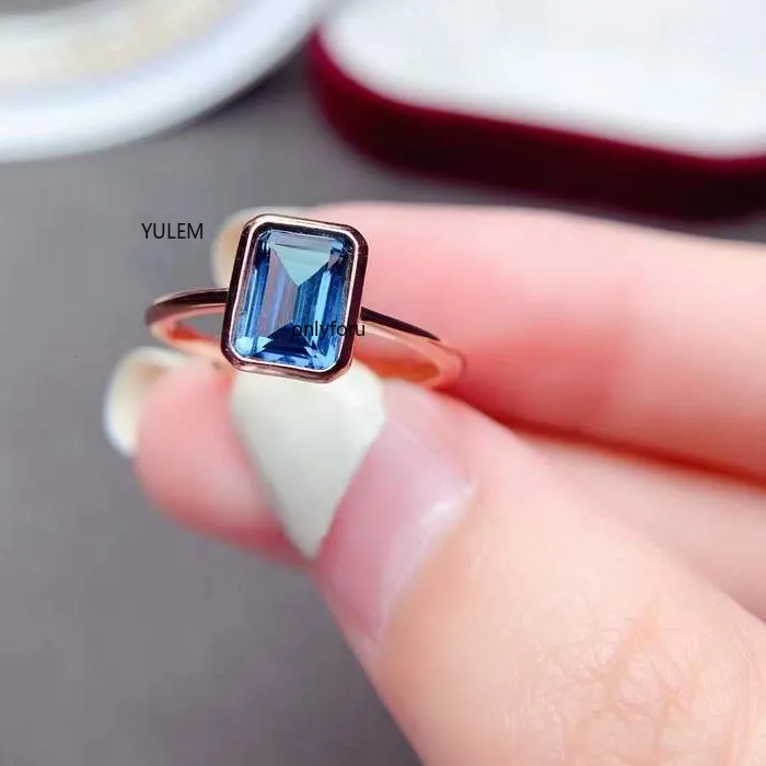 Authentic 5 7Mm Natural London Blue Topaz Gemstone Ring Real 925 Sterling Silver Fine Jewelry Birthstone
