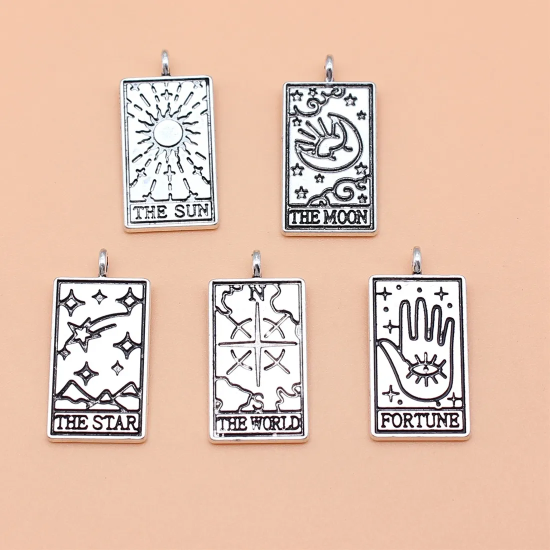 Authentic 5Pcs Antique Silver Color Tarot Charms Collection For Diy Jewelry Making, 5 Styles, 1 Of Each