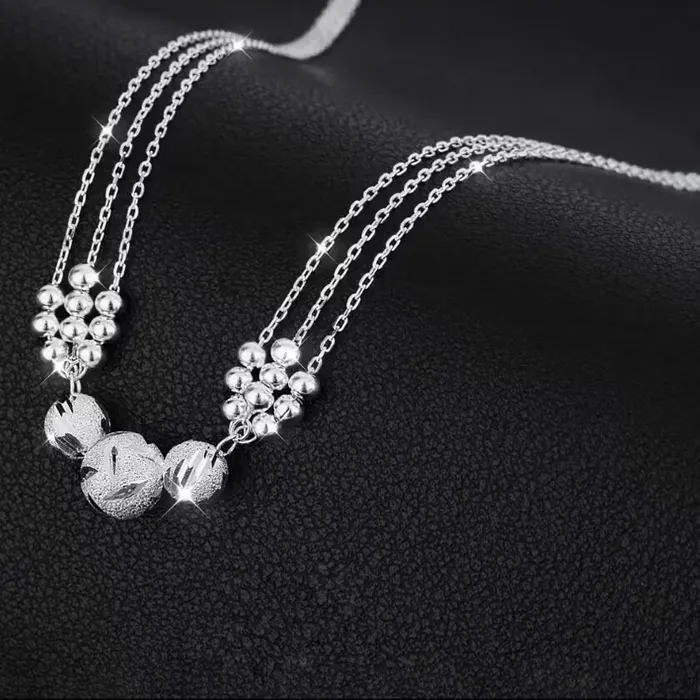 Authentic 45Cm 925 Sterling Silver Charms Necklace Luck Beads Jewelry Chain Lady