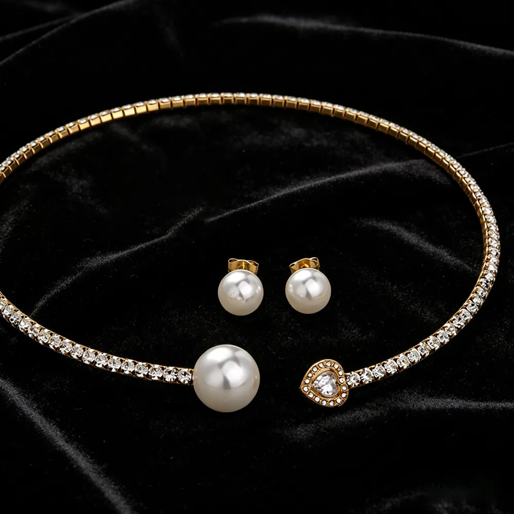 Authentic Luminous Bridal Talisman Crystal Choker And Pearl Stud Earrings For The Sacred Union
