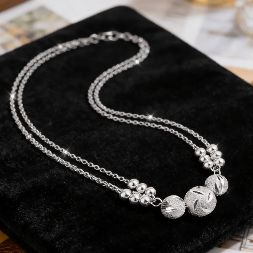 Authentic Y2K Style 925 Sterling Silver Exquisite Hollow Lucky Bead Necklace Jewelry Valentine's Day