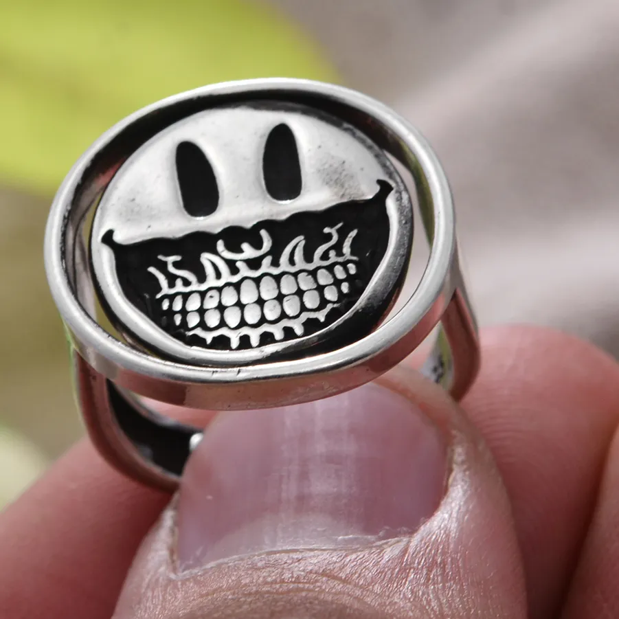 Authentic 2023 Arrival Personality Smiley Face Devil Flip Thai Silver Ring Bestselling Jewelry Girlfriend