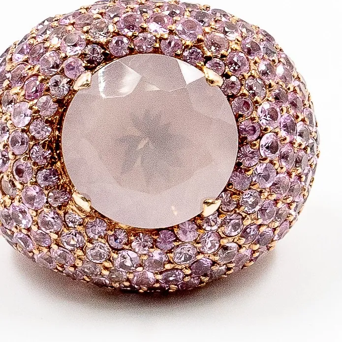 Authentic 27.47ct Natural Rose Quartz and Pink Sapphire Ring 925Sliver in Rose Gold Plated