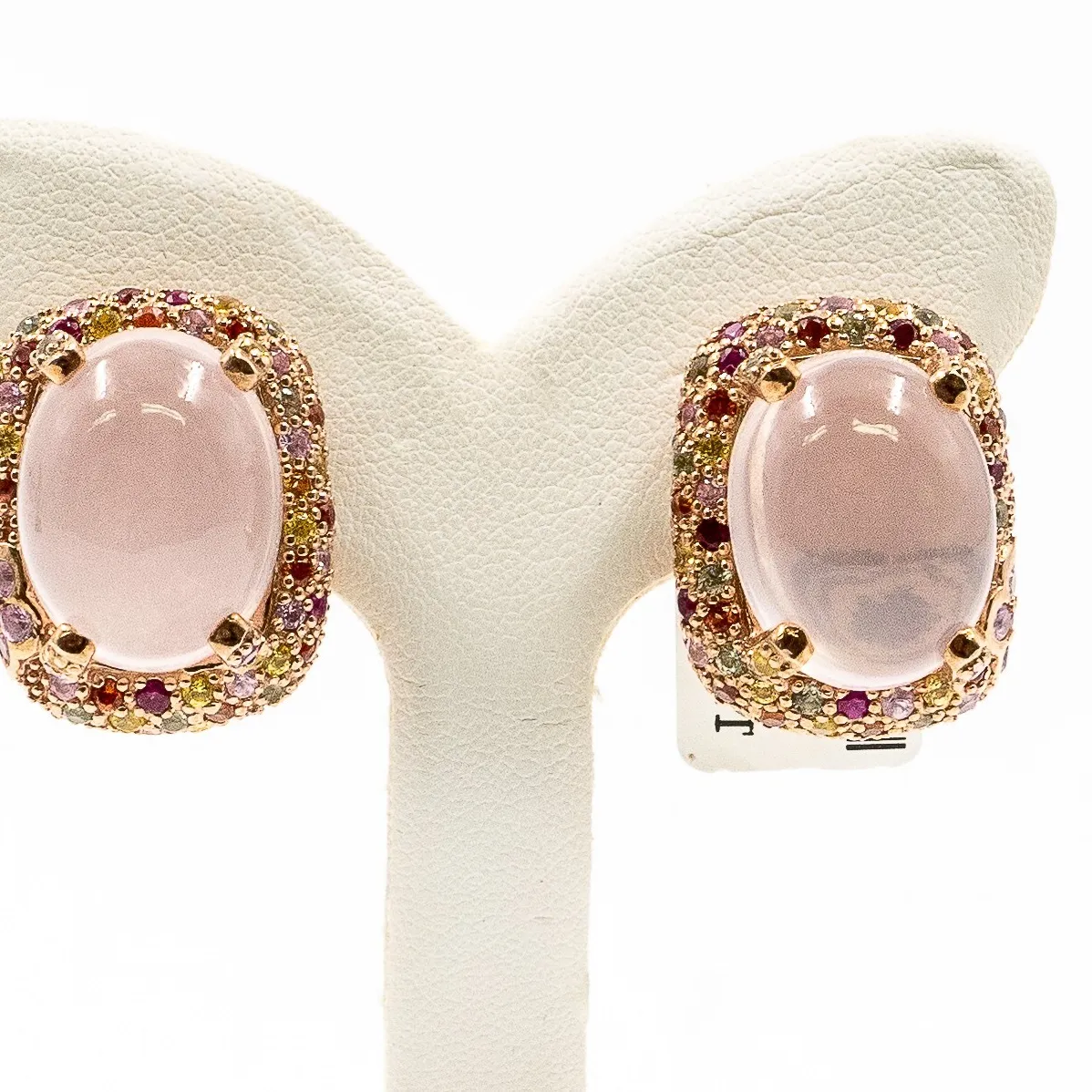 Authentic 35.52ct Natural Sapphire and Rose Quartz Earring 925 Sliver in Rose Gold Plated