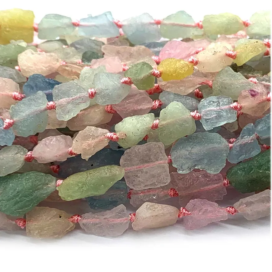 Authentic Veemake Natural Pink Morganite Blue Aquamarine Nugget Free Form Loose Raw Mineral Rough Matte Beads For Jewelry Making 07984