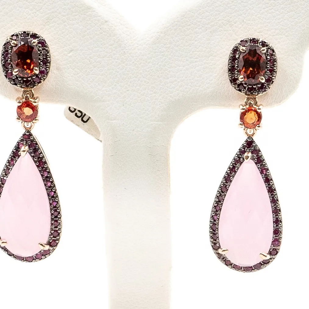 Authentic Celestial Fire & Ice Harmony Earring – Rose‑Gold Plated 925 Silver with 10.36 ct Quartz, Garnet, Sapphire & Ruby