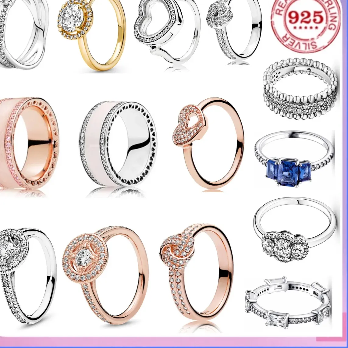 Authentic Classic 925 Sterling Silver Original Heart- Shaped Round Wide Zircon Ring Fashionable Luxurious Fine Jewelry