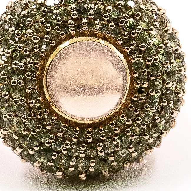 Authentic 10.67ctNatural Rose Quartz and Green Sapphire Ring 925Sliver in Rose Gold Plated