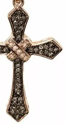 Authentic 2.40Ct Round Lab-Created Smoky Quartz 14k Rose Gold Plated Halo Cross Pendantd