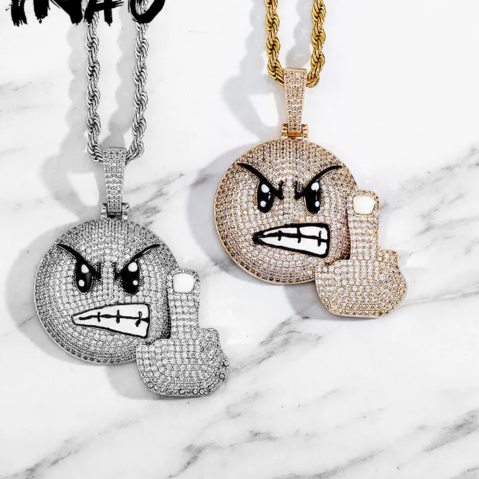 Authentic Jinao Angry Expression Hip Hop Pendant Necklace Iced Out Micropavé Cubic Zirconia Jewelry For