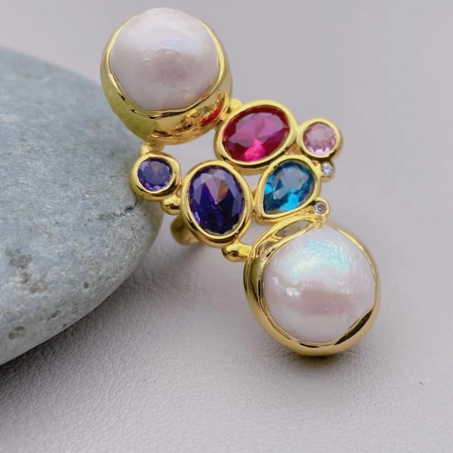 Authentic Mystic Pearl's Dance A Crystal- Encrusted Gold- Plated Ring Of Enchanted Grace