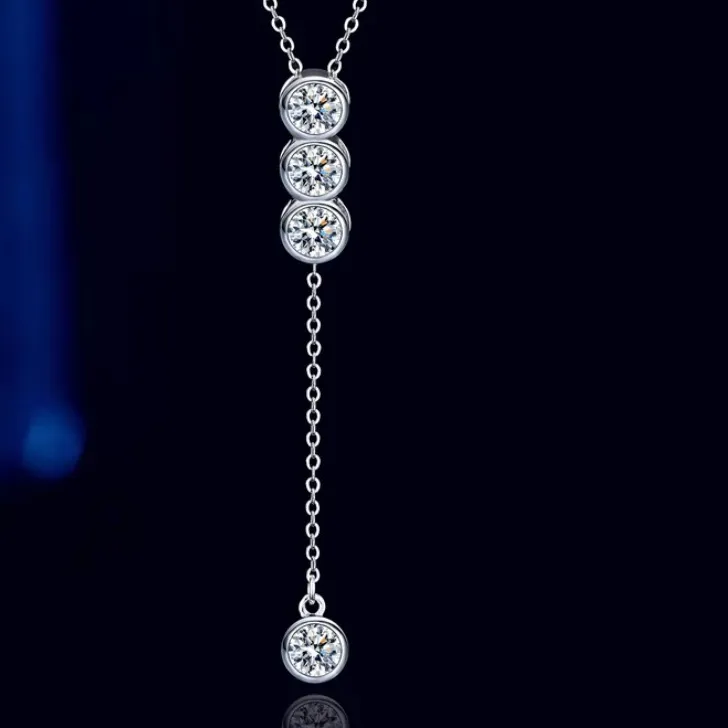 Authentic 0.4- 2Cttw D Moissanite Lariat Necklace Fine Jewelry Mosan Diamond Drop Y Chain Necklace Solid Silver 925 Pass Tester