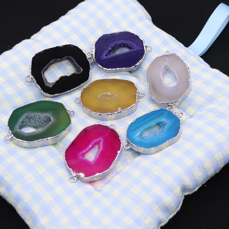 Authentic Aurora Agate Slice Pendant- Gold- Plated Double Hole Talisman For Sacred Jewelry Creations