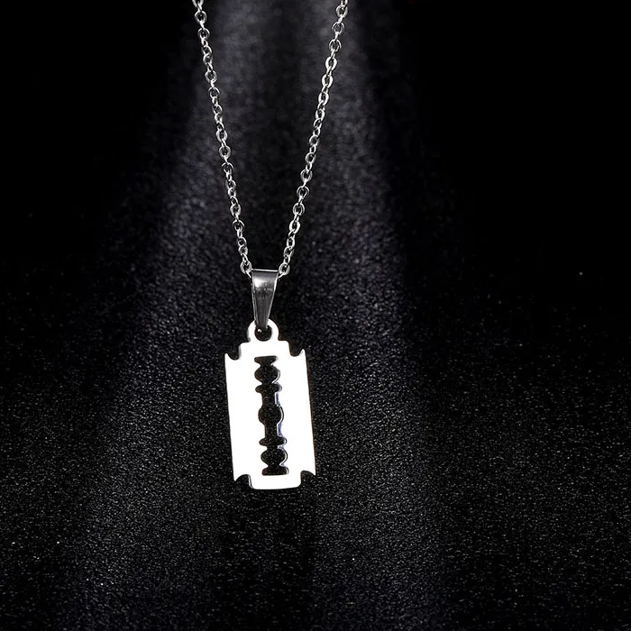 Authentic Silver Color Razor Blades Pendant Necklaces Jewelry Male Shaver Shape Heartbeat Necklace