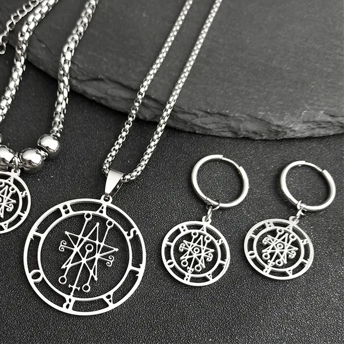 Authentic Astaroth Sigil Goetia Jewelry Solomon Demon Seal Satan Sigil Satanique Earring Necklaces Bracelet