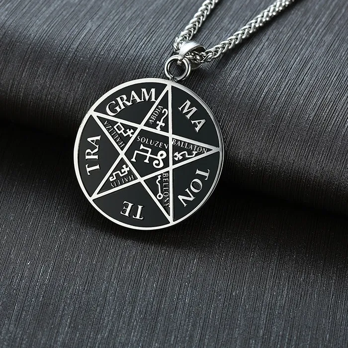 Authentic Punk Tetragrammaton Necklaces Pentagram Of Solomon Pendant Name Of God Collar For Him