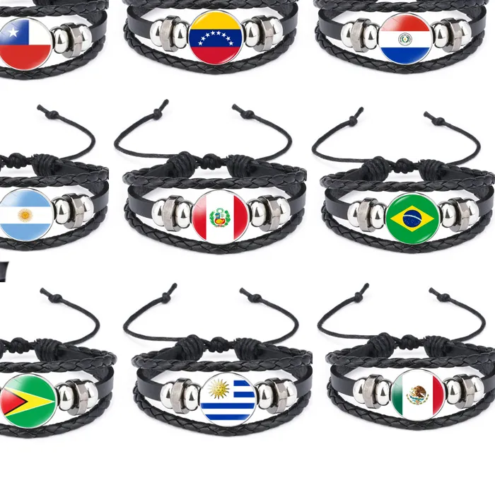 Authentic South American Flag Bracelet Venezuela Chile Argentina Bolivia Colombia Peru Brazil Leather Multilayer Bangle