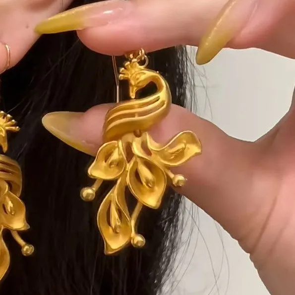 Authentic Celestial Phoenix Ascension Gold-Plated Earrings