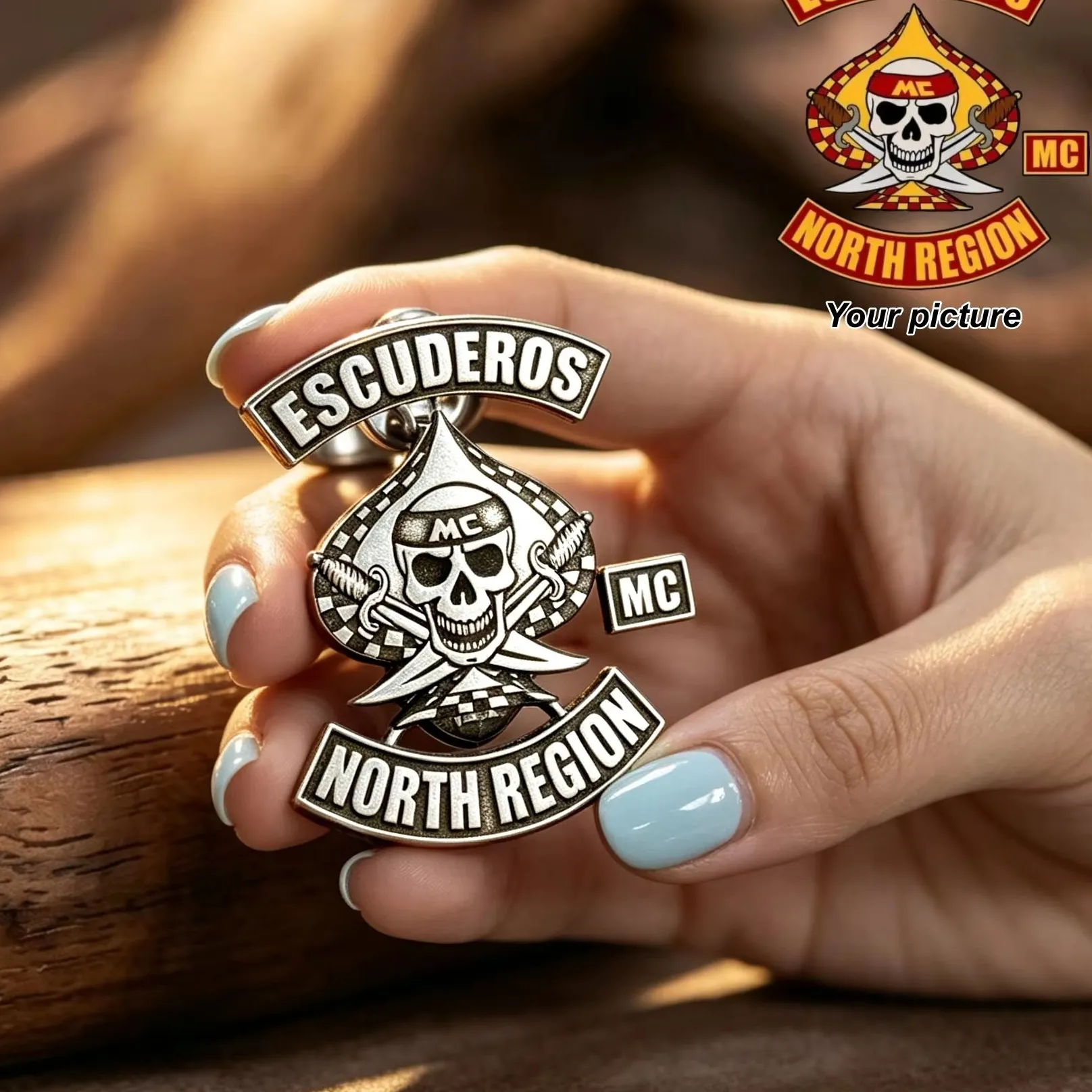 Authentic Custom Logo Photo Brooch Necklace Personalized 2D Engrave Cool Motorcycle Club Pin Jacket Hat Accessory