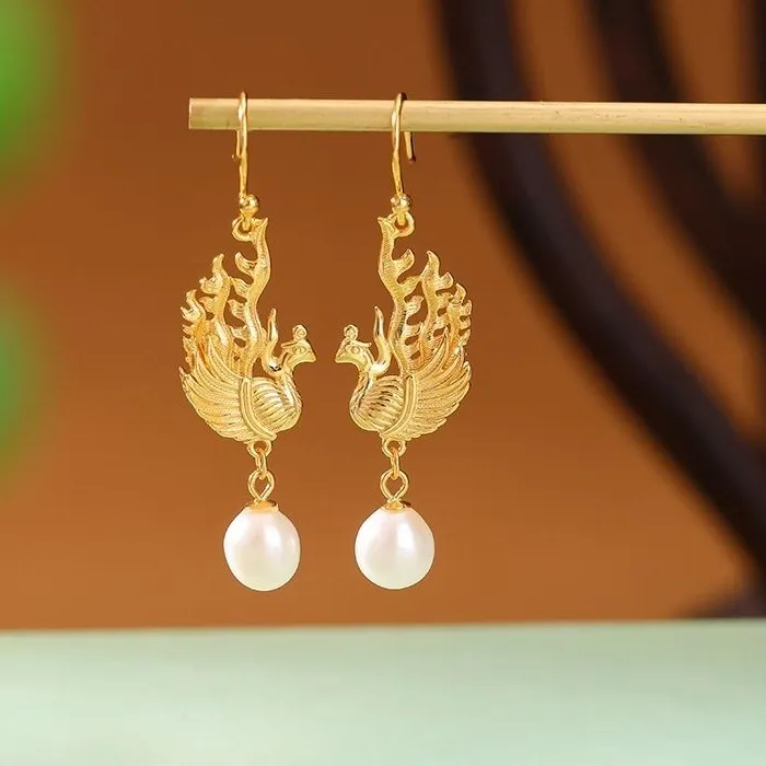Authentic Celestial Phoenix Pearl Drop Earrings