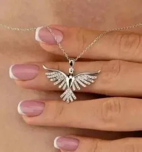 Authentic 2Ct Real Moissanite Phoenix Bird Pendant 14K White Gold Plated Silver