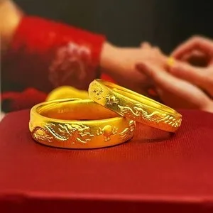 Authentic Chinese Style Gold Plated Dragon Phoenix Adjustable Couple Ring