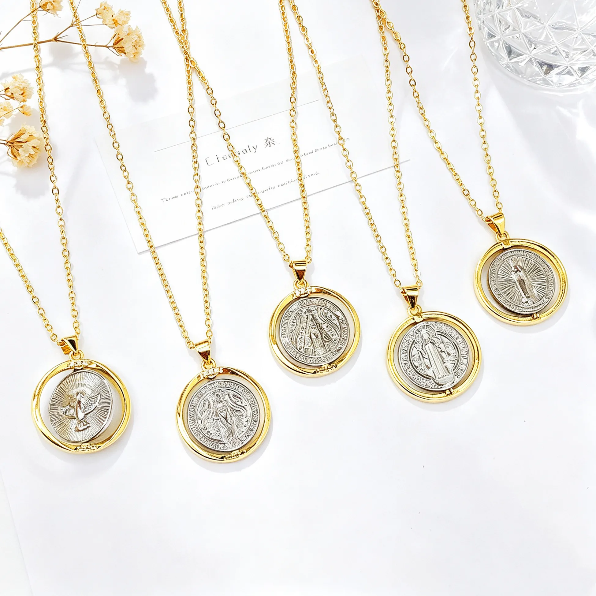 Authentic Rotating Sanctity The Double- Sided Guardian Pendant Of Mary And Saint Benedict