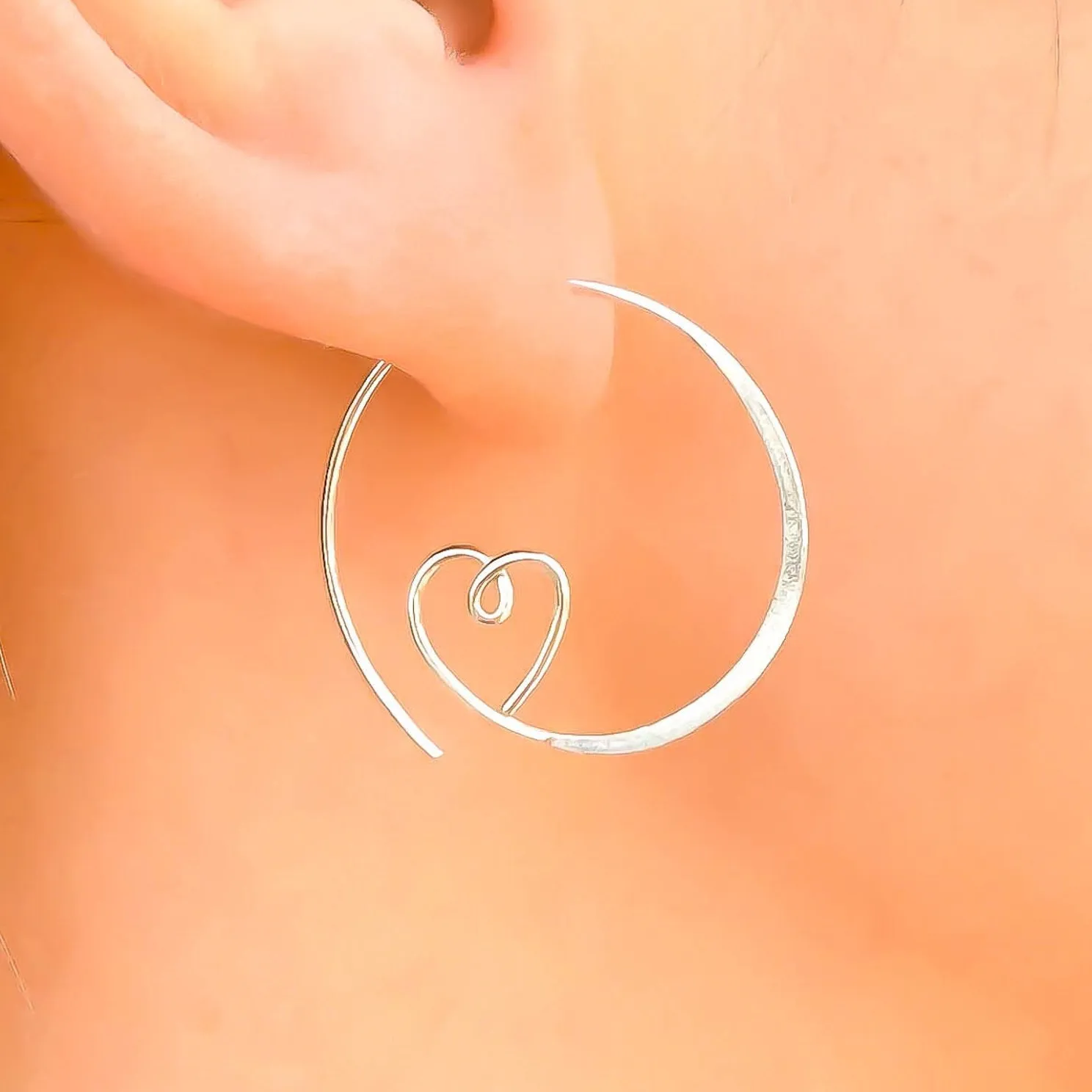 14K Gold Filled 925 Silver Heart Spiral Threader Hoop Earrings Dainty Earrings Silver Jewelry Tarnish Resistant