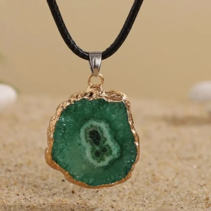Authentic Whisper Of The Earth Raw Druzy Geode Pendant On Hand- Knotted Cord