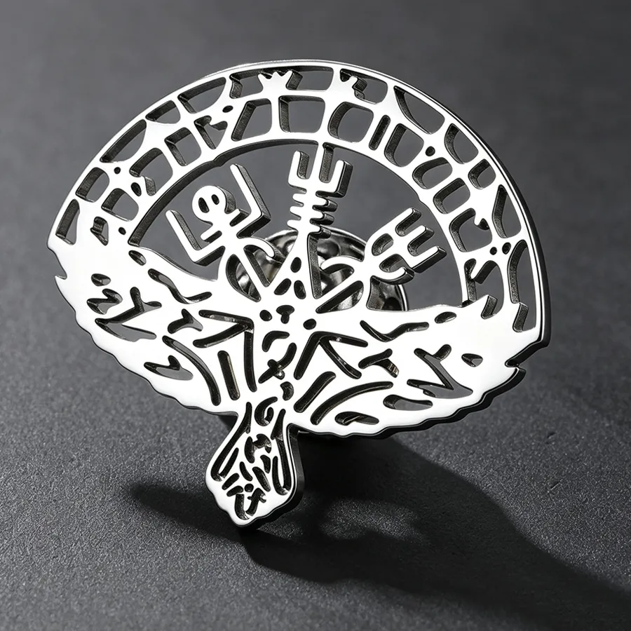 Raven Vegvisir Compass Brooch Hollow Out Norse Rune Lapel Pin Amulet Lapel Badge Jewelry