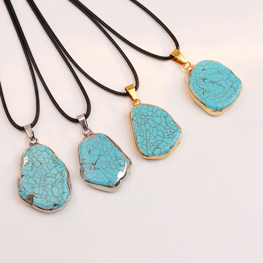 Authentic Whispers Of The Sky Stone A Golden- Edged Turquoise Talisman Necklace On Sacred Leather Cord