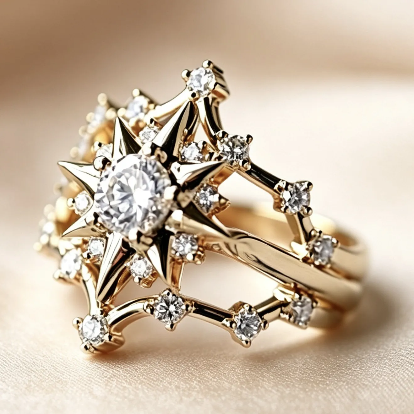 Authentic Celestial North Star Ring A Golden Beacon Of Guiding Light And Endless Radiance