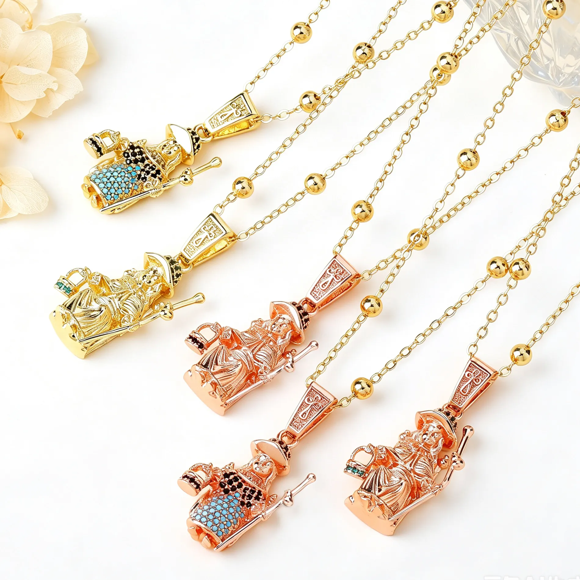 Authentic Gold Rose Gold 3D San Lazaro Saint Lazarus Pendant Necklace Catholic Zircon Religious Jewelry