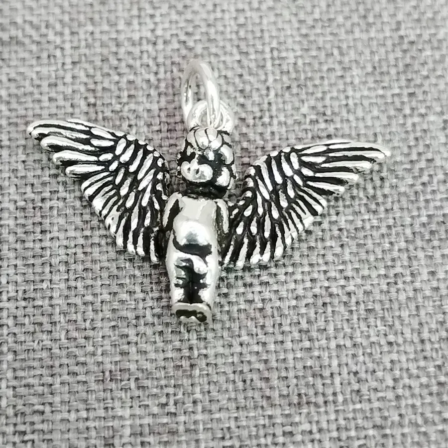 Authentic 1 Of 925 Sterling Silver Love Cupid Angel Charms 3D Little Angel W Wings Pendant For Bracelet