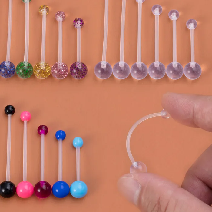 Authentic 6Pcs Flexible Navel Piercing Acrylic Belly Button Ring Pregnancy Sport Industrial Earrings Long Bar Retainer Sexy Body Jewelry