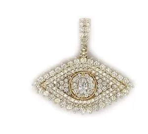Authentic 14K Yellow Gold Plated 3Ct Real Moissanite Round Cut Evil Eye Charm Pendant
