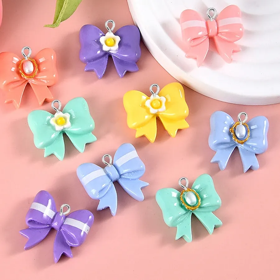 Authentic 50Pcs Shiny Flower Bowknot Series Flat Back Charms For Earrings Bracelet Hairpin Diy Jewelry Pendants Decoration Accessories