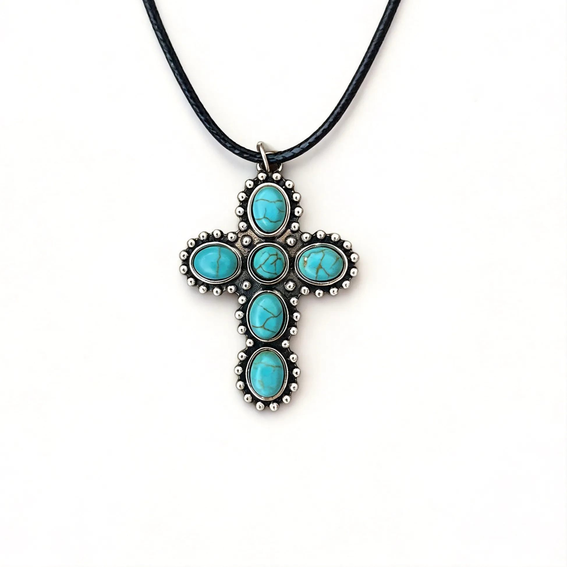 Authentic Boho Turquoise Cross Pendant Necklace 925 Antique Silver Plated Chinese Style Lucky Blessing Jewelry For Part