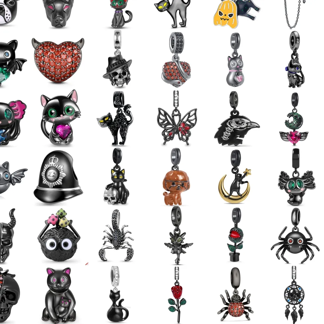 Authentic Nocturne Gothic Bat, Cat & Spider Silver- Plated Beads For Enchanted Bracelet Crafting