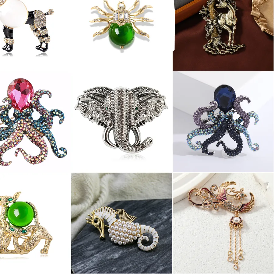 Authentic Mystic Animal Brooches Octopus, Elephant, Unicorn & Poodle