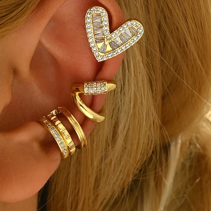 Authentic Heart Of Light A Golden Heart- Shaped Zircon Ear Cuff Of Love And Radiance