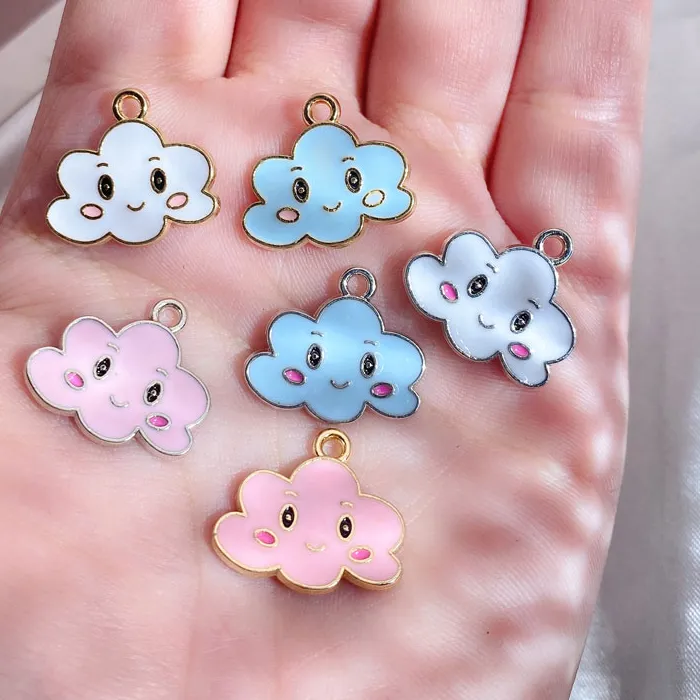Authentic Celestial Smile Cloud Charms 15 Artisan Enamel Pendants For Handcrafted Talisman Jewelry