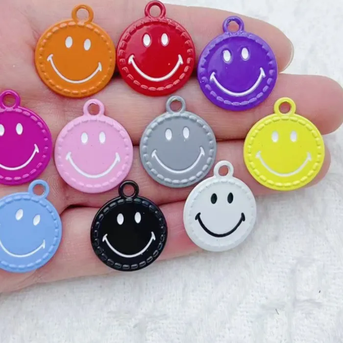 Authentic Radiant Joy Amulets Of Ten Gold- Plated Enamel Smile Talismans