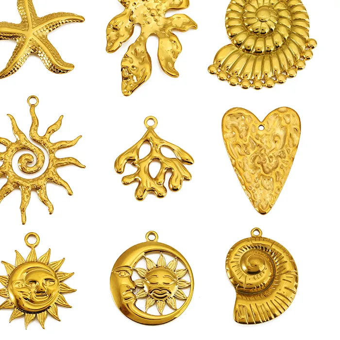 Authentic 4Pcs Seaweed Starfish Conch Smile Sun Heart Large For Diy Necklace Earring Pendant Jewelry Making Supplies