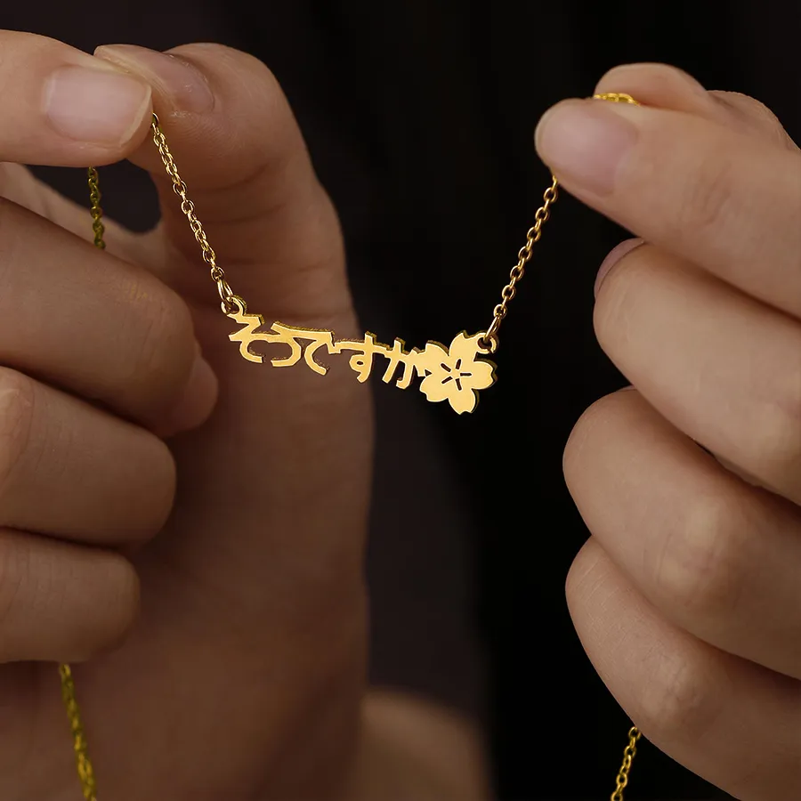 Authentic Customized Necklaces Japanese Name Choker Cherry Blossoms Necklaces Flower Collar Personnalisé Jewelry